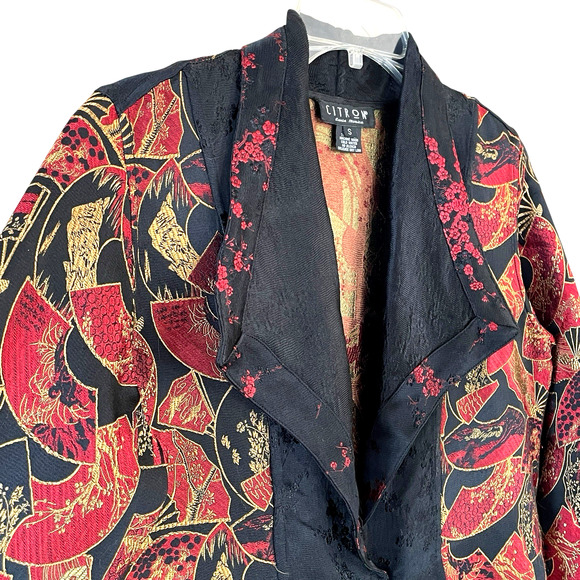 CITRON SANTA MONICA Women's Size Small Black Red Gold Silk Blend Brocade Jacket - Picture 5 of 8
